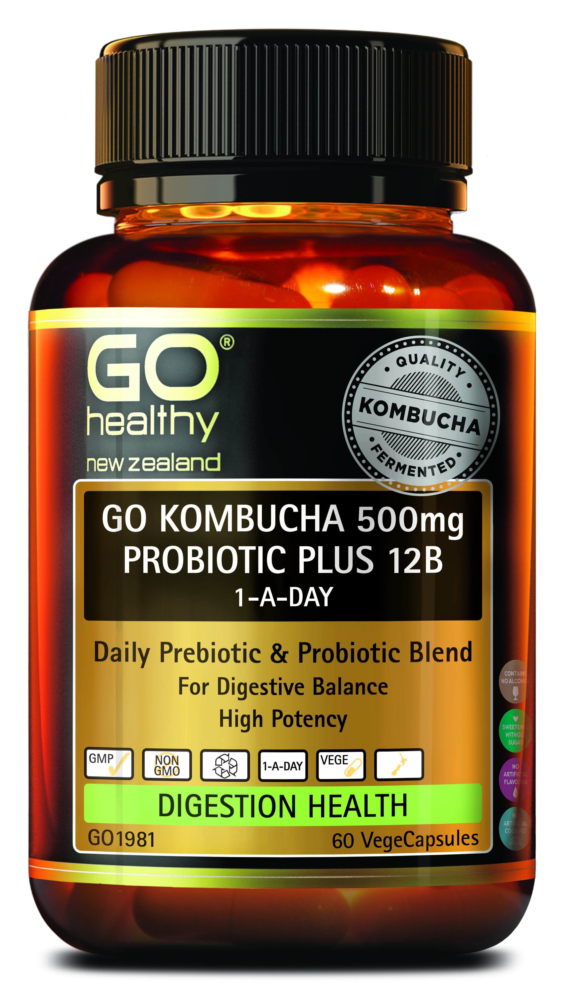 Go Healthy Kombucha 500mg Probiotic+ 12B 60 Caps